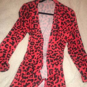 Red animal print tie waist blazer